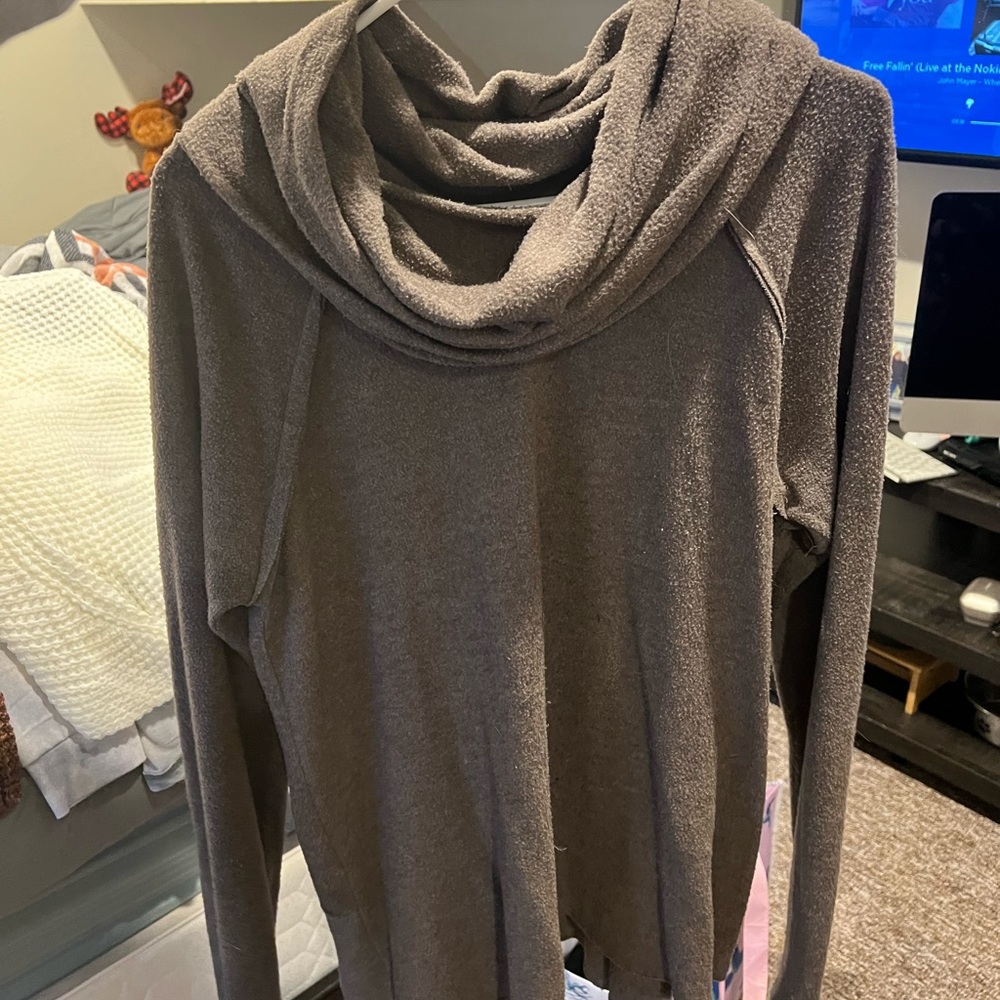 Brown fleece cowl neck sweater